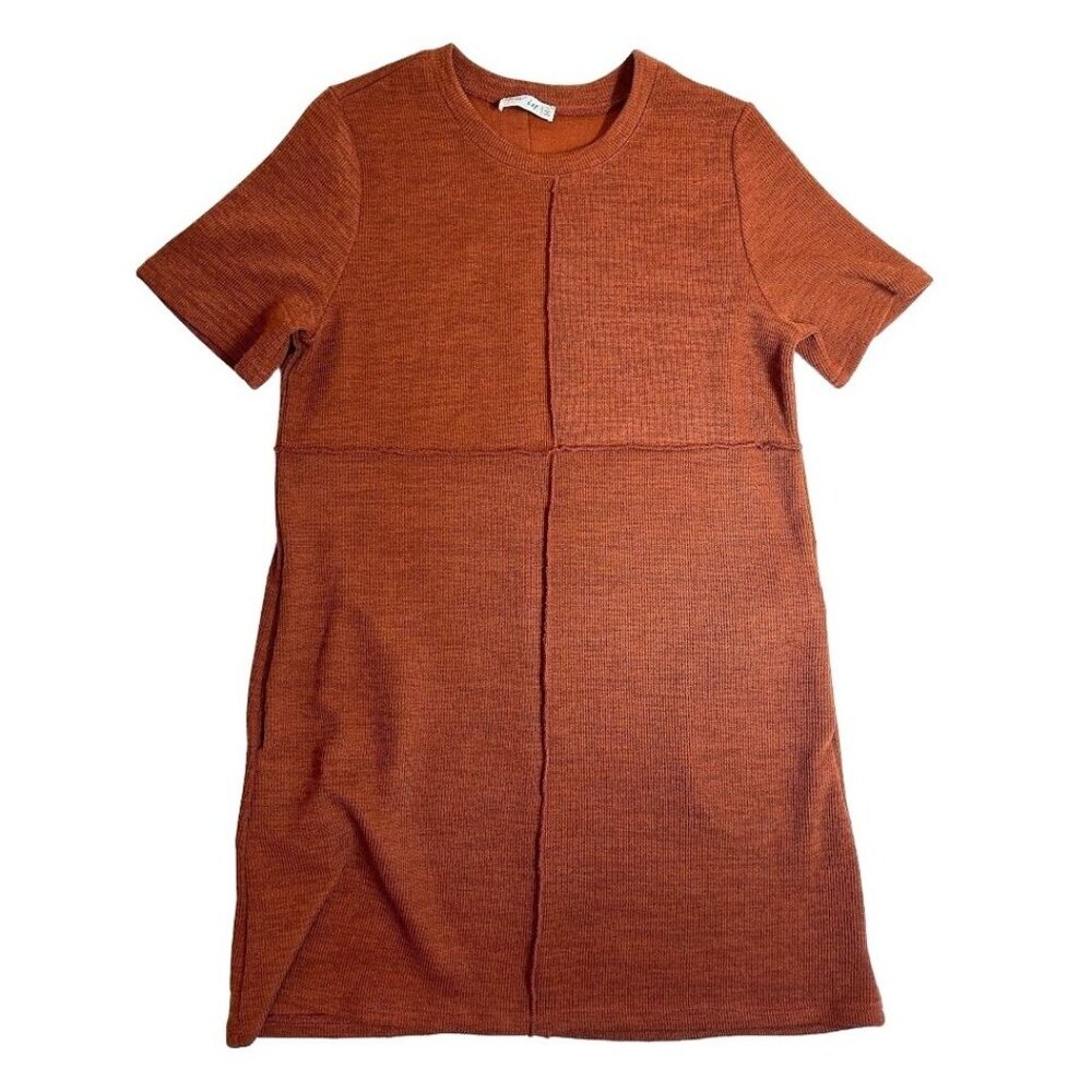 Sweater Dress Large Red Orange Ribbed Short Sleeve by New‎ In